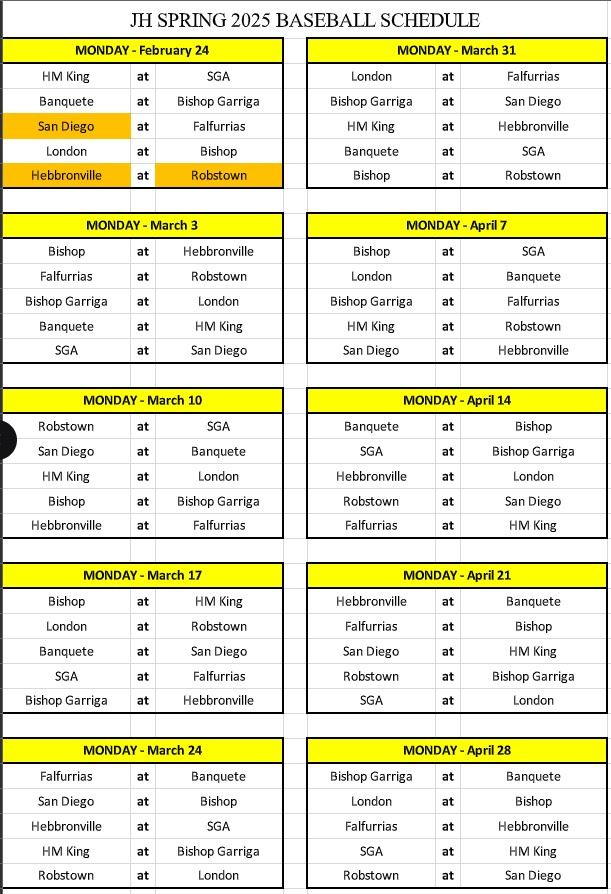 JH BASEBALL SCHEDULE